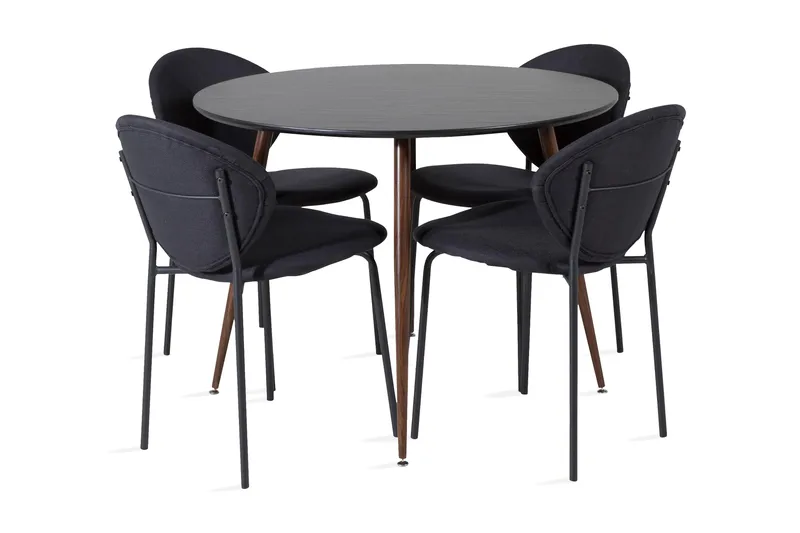 Ridones spisegruppe rund inkl. 4 Moncoll stoler, Svart/Brun
