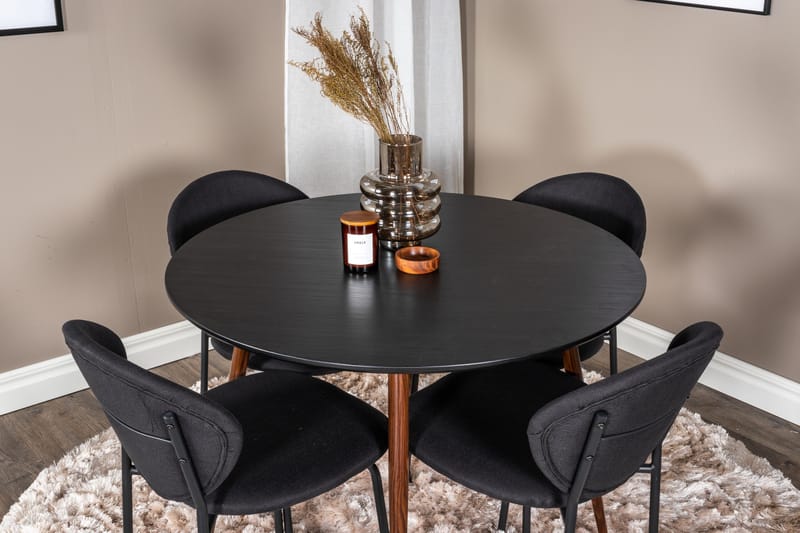 Ridones spisegruppe rund inkl. 4 Moncoll stoler - Svart/Brun - Møbler - Bord - Spisegrupper