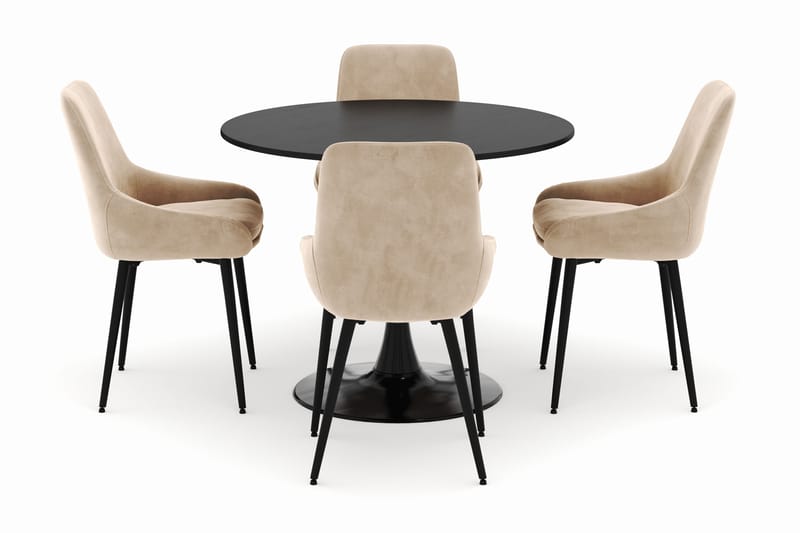 Ringstad Rund Spisegruppe 100cm med 4 Alsarp Spisestoler - Svart - Møbler - Bord - Spisegrupper
