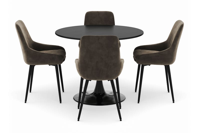 Ringstad Rund Spisegruppe 100cm med 4 Alsarp Spisestoler - Svart - Møbler - Bord - Spisegrupper