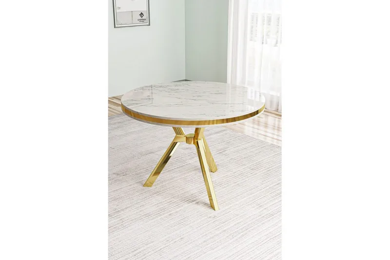 Rivor Spisebord 90 cm Rund - Hvit Marmor/Gull - Møbler - Bord - Spisebord & kjøkkenbord