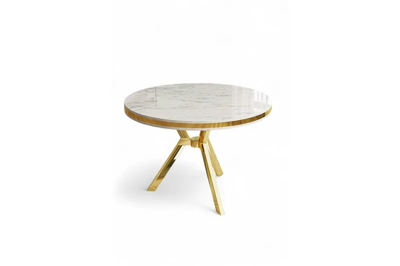 Rivor Spisebord 90 cm Rund - Hvit Marmor/Gull - Møbler - Bord - Spisebord & kjøkkenbord