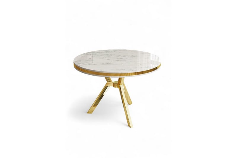 Rivor Spisebord 90 cm Rund, Hvit Marmor/Gull