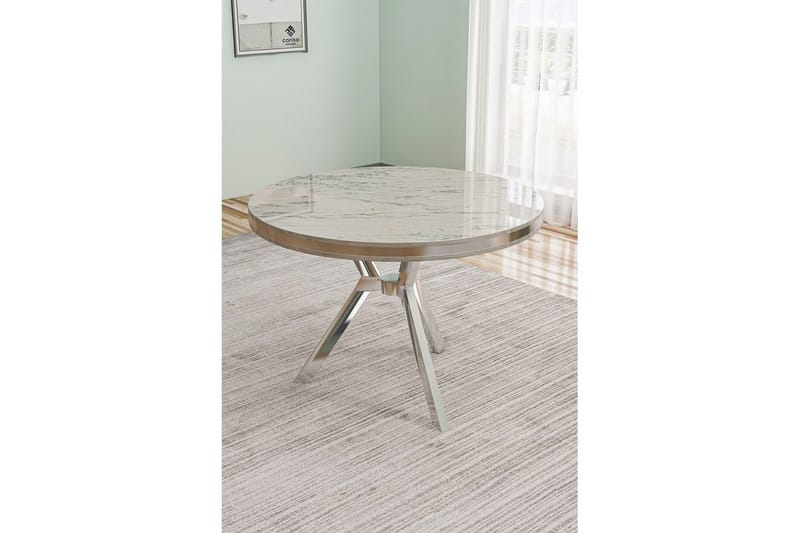 Rivor Spisebord 90 cm Rund - Hvit Marmor/Krom - Møbler - Bord - Spisebord & kjøkkenbord