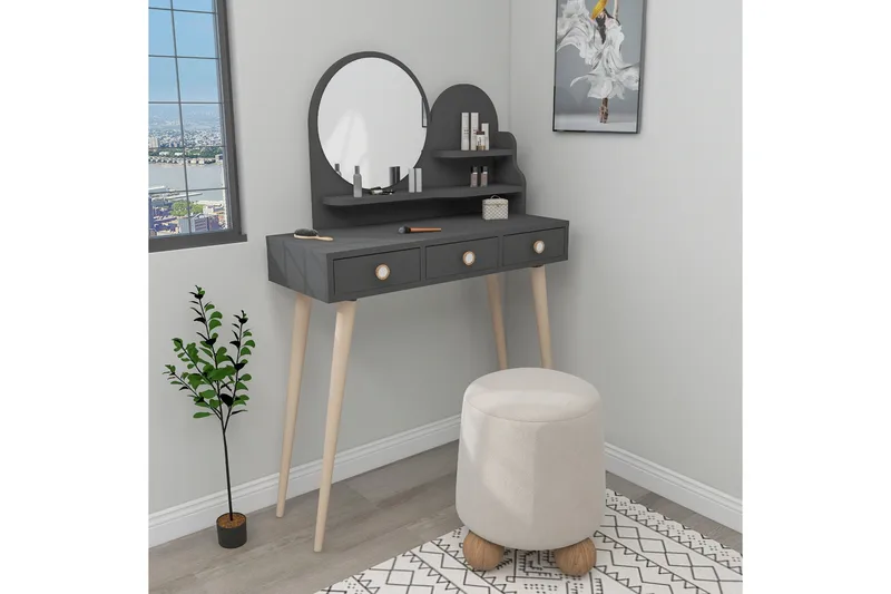 Ruges Sminkebord 74 cm - Antrasitt - Møbler - Bord - Sminkebord & toalettbord - Sminkebord med speil