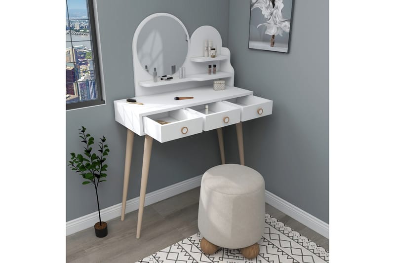 Ruges Sminkebord 74 cm - Hvit - Møbler - Bord - Sminkebord & toalettbord - Sminkebord med speil