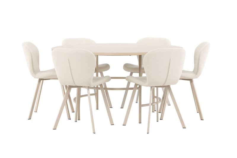 Rund matgrupp Venture Home Beige Vitputsad 6st - Møbler - Bord - Spisegrupper