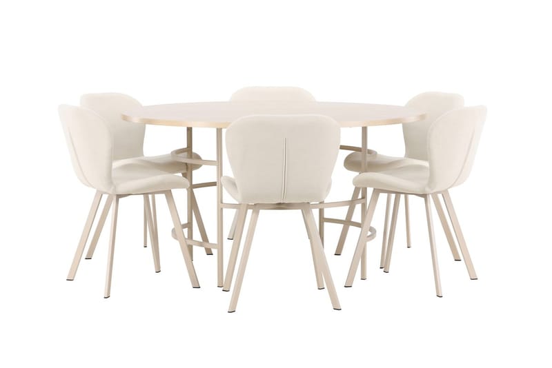 Rund matgrupp Venture Home Beige Vitputsad 6st - Møbler - Bord - Spisegrupper
