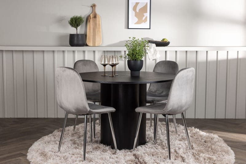 Rund matgrupp Venture Home Ljusgrå Svart 4st, Lysegrå og svart