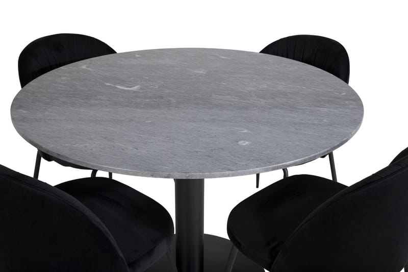Rund matgrupp Venture Home Svart Grå marmor 4st - Møbler - Bord - Spisegrupper