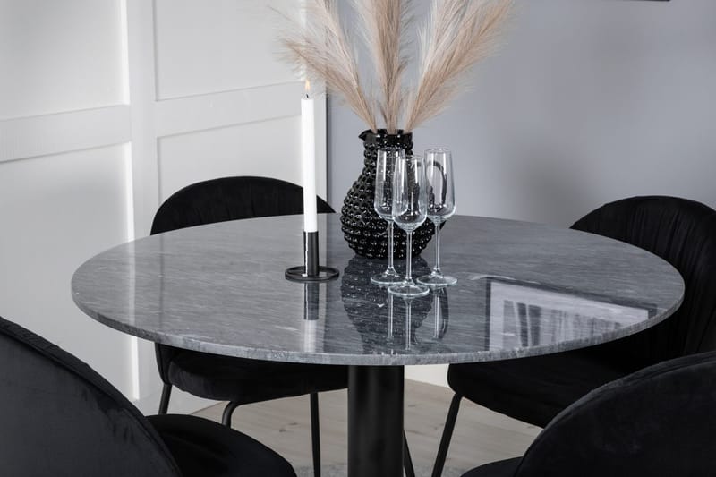 Rund matgrupp Venture Home Svart Grå marmor 4st - Møbler - Bord - Spisegrupper