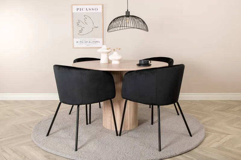 Rund matgrupp Venture Home Svart Ljust trä 4st