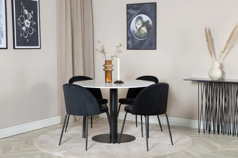 Rund matgrupp Venture Home Svart Vit marmor 4st