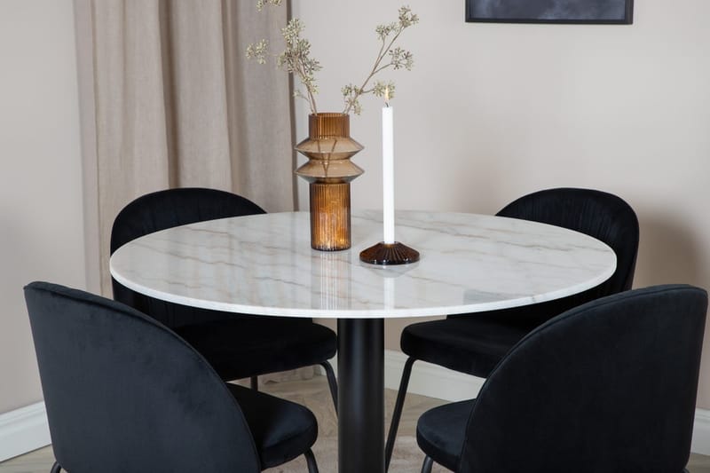 Rund matgrupp Venture Home Svart Vit marmor 4st - Møbler - Bord - Spisegrupper