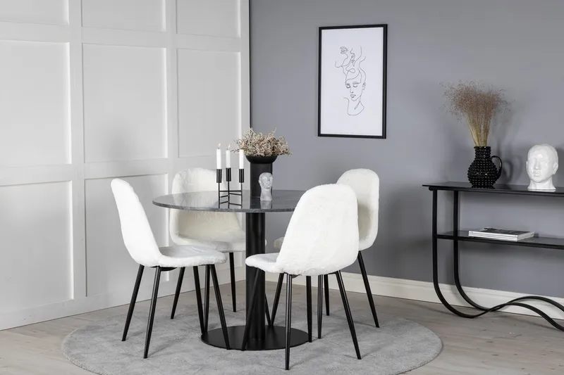 Rund matgrupp Venture Home Vit Grå marmor 4st