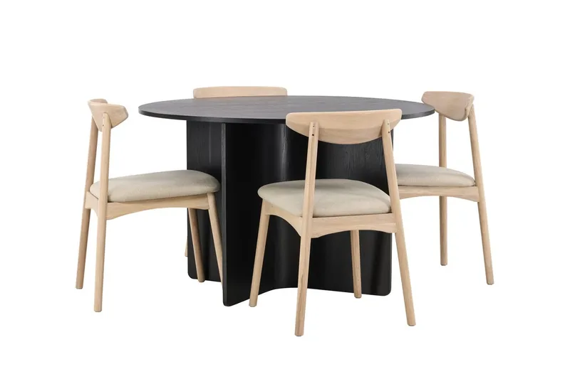 Rund spisegruppe Tyresö 120 cm rund med 4 Ven stoler - Svart/Whitewash - Møbler - Bord - Spisegrupper