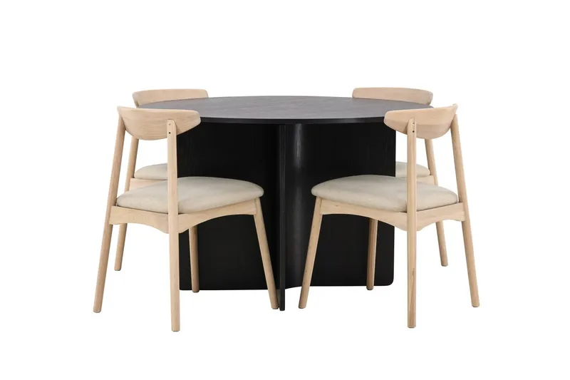 Rund spisegruppe Tyresö 120 cm rund med 4 Ven stoler - Svart/Whitewash - Møbler - Bord - Spisegrupper