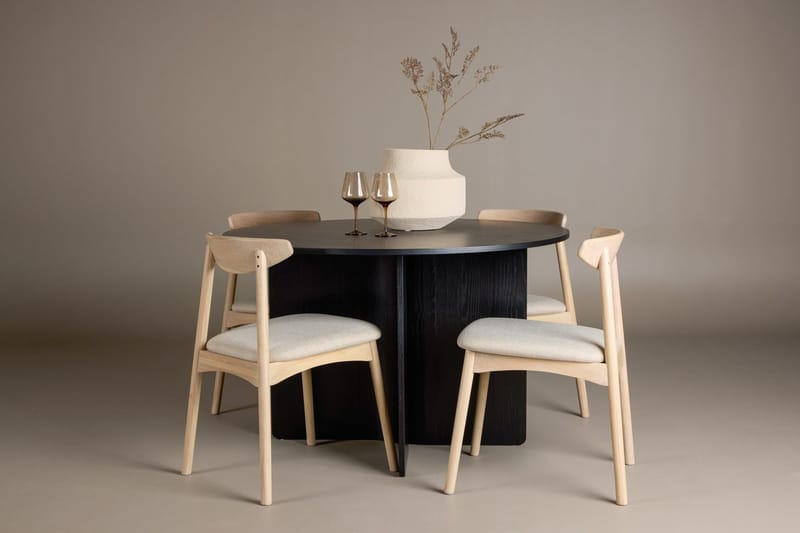 Rund spisegruppe Tyresö 120 cm rund med 4 Ven stoler, Svart/Whitewash