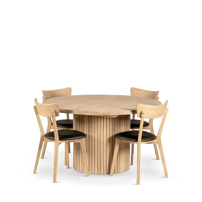 Rundt spisebord Dresden 135 cm med stoler, Bord og 4 stk Eksjö-stoler