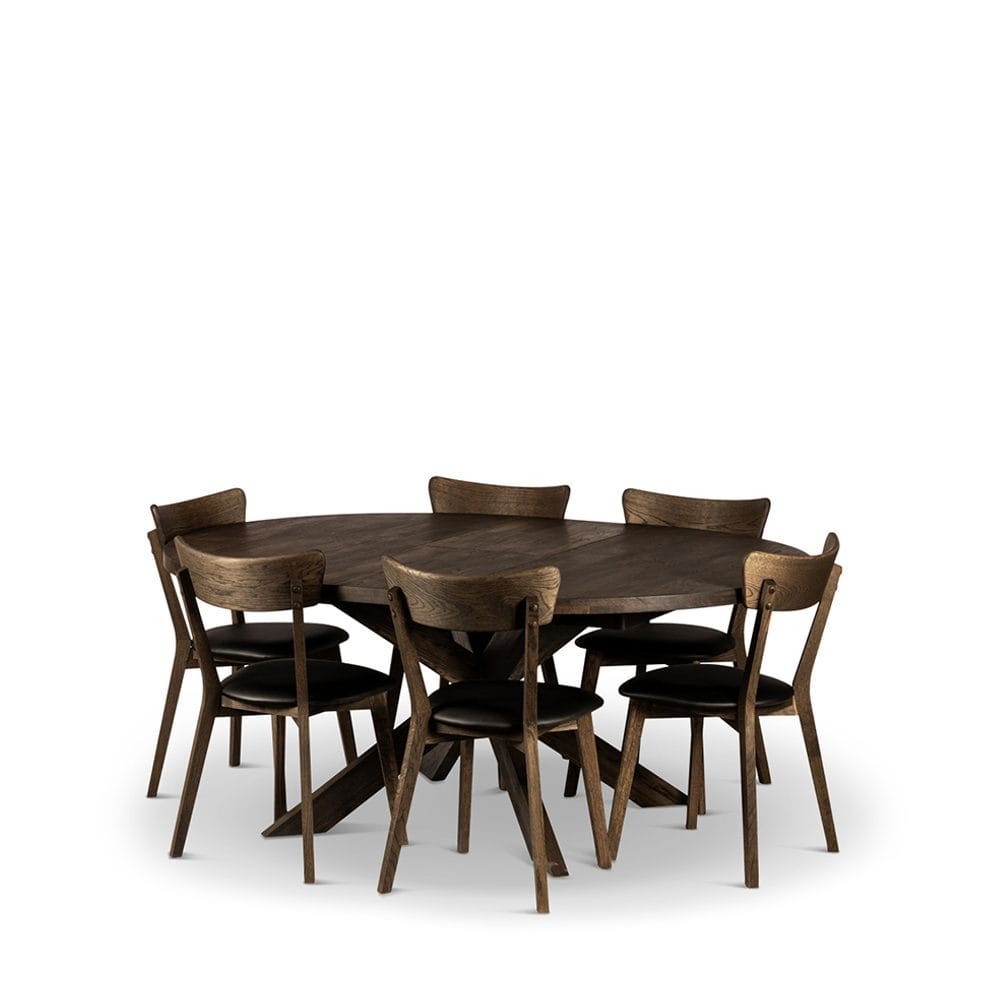 Rundt spisebord Hemse 140 cm med Stoler - Bord og 6 stk Ekeby-stoler