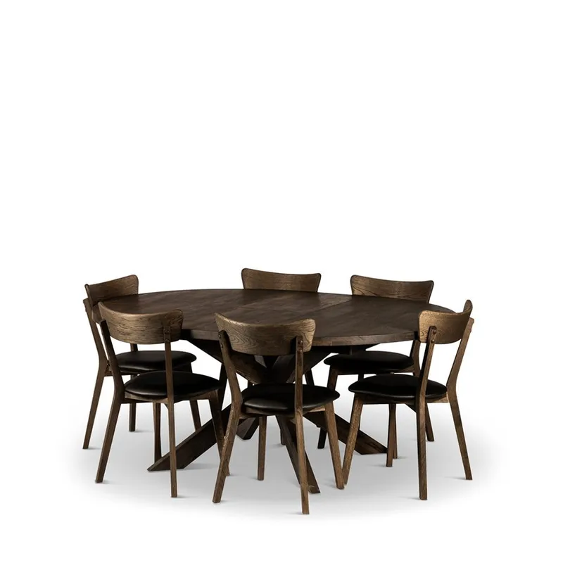 Rundt spisebord Hemse 140 cm med Stoler, Bord og 6 stk Ekeby-stoler