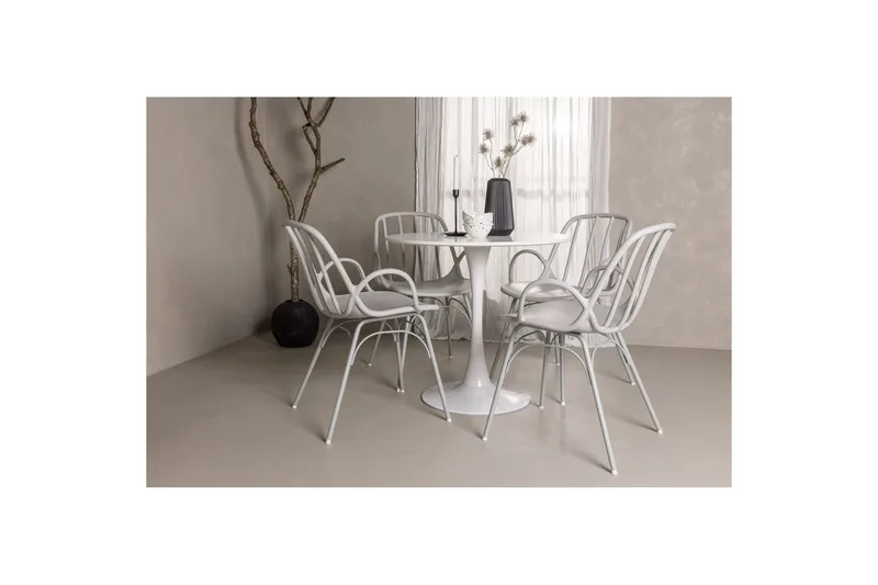 Rundt spisesett Hamden, Dyrön - Hvit - Møbler - Bord - Spisegrupper