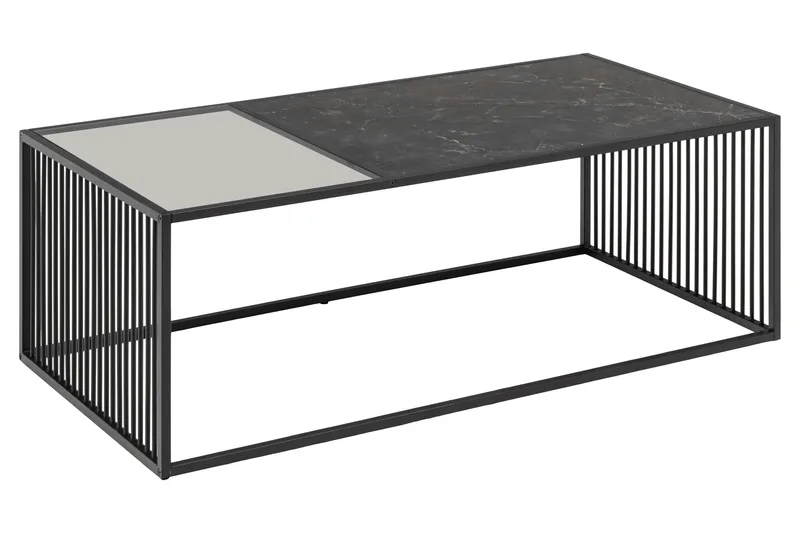 Saklani 120x60 cm Rektangulært Sofabord i Metall med Glassplate - Sort - Møbler - Bord - Sofabord