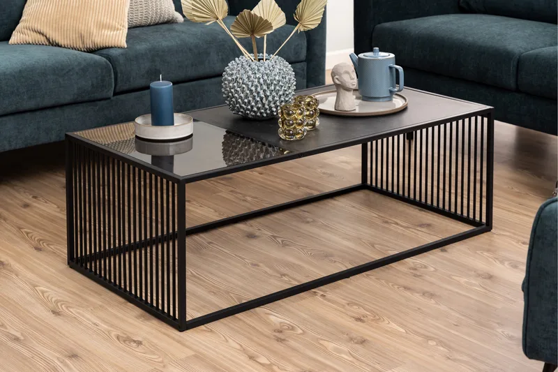 Saklani 120x60 cm Rektangulært Sofabord i Metall med Glassplate - Sort - Møbler - Bord - Sofabord