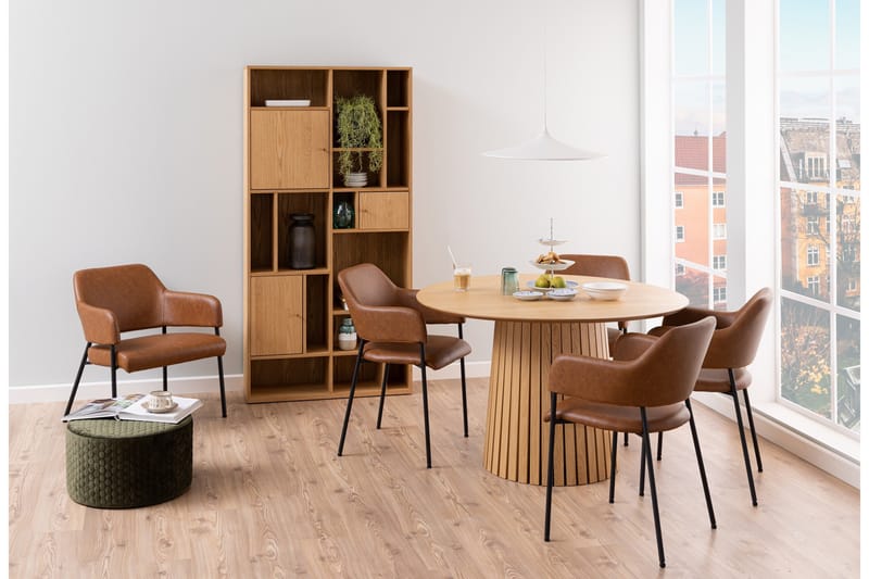 Saku Rundt Spisebord 120 cm med Tre- og Eikeutseende - Beige - Møbler - Bord - Spisebord & kjøkkenbord