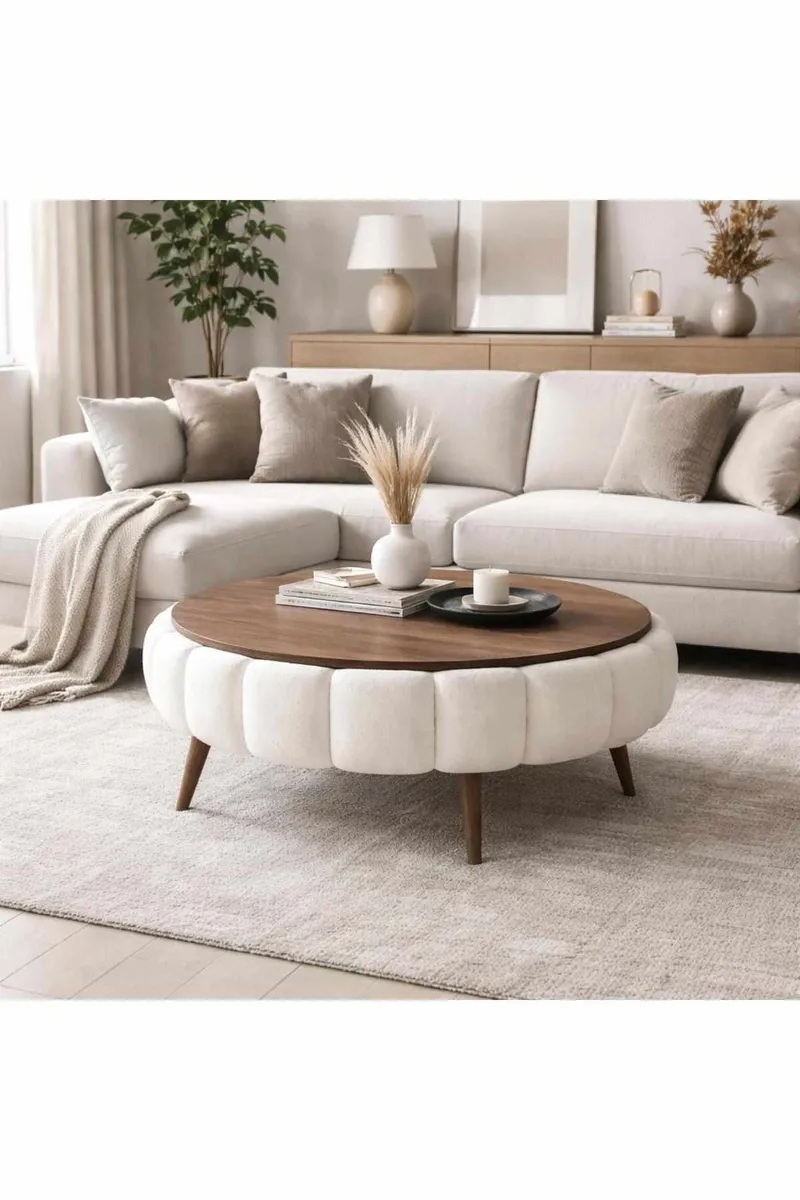 Salongbord Homitis Roundy (Ø100 x H44 cm) Hvit valnøtt - Møbler - Bord - Sofabord