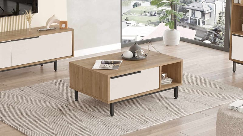 Salongbord Skye Decor Cleo Shelf (90 x 37,6 x 60 cm) Naturlig hvit - Naturlig og hvit - Møbler - Bord - Sofabord