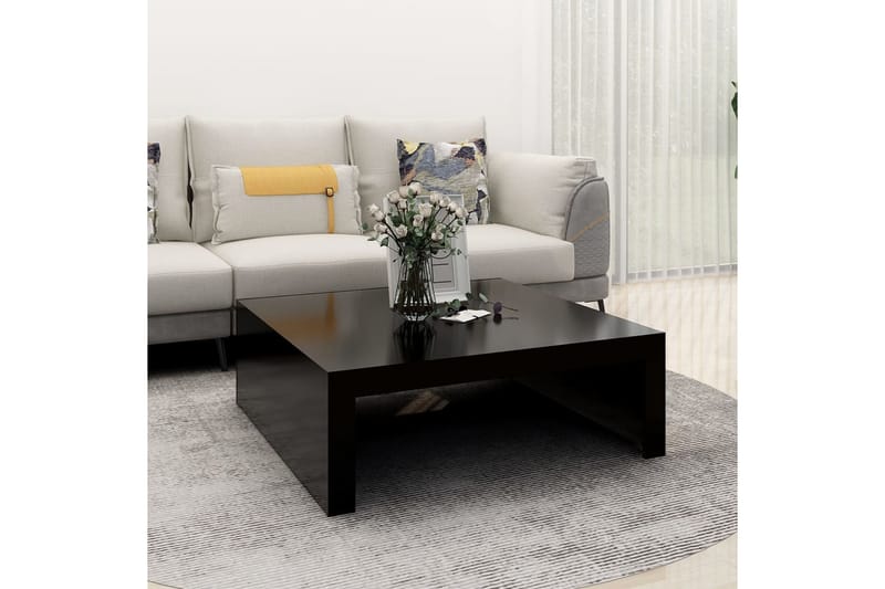 Salongbord svart 100x100x35 cm sponplate - Svart - Sofabord - Sammenleggbart bord - Speilbord - Sofabord med oppbevaring - Sofabord med hjul - Hev og senkbart sofabord