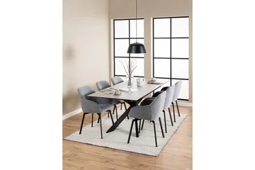 Salupa Uttrekkbart Rektangulært Spisebord 168–210 cm med Glassplate, Betong- og Metallutseende - Grå - Møbler - Bord - Spisebord & kjøkkenbord