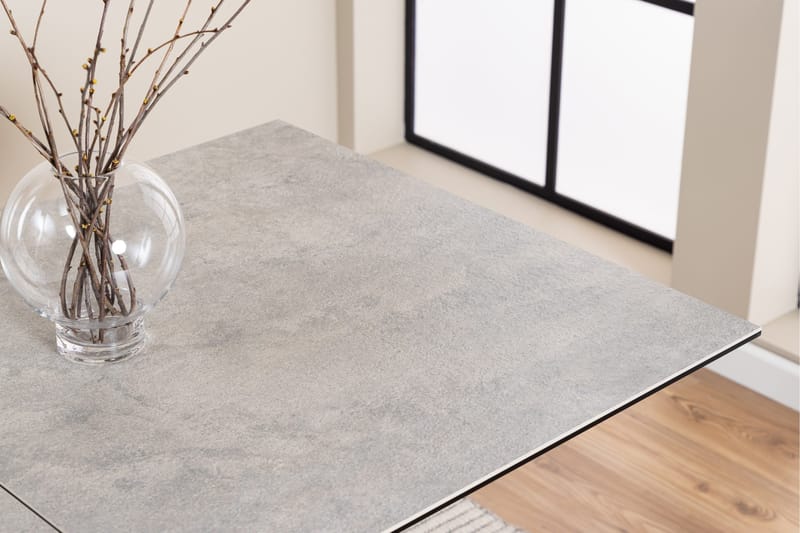 Salupa Uttrekkbart Rektangulært Spisebord 168–210 cm med Glassplate, Betong- og Metallutseende - Grå - Møbler - Bord - Spisebord & kjøkkenbord