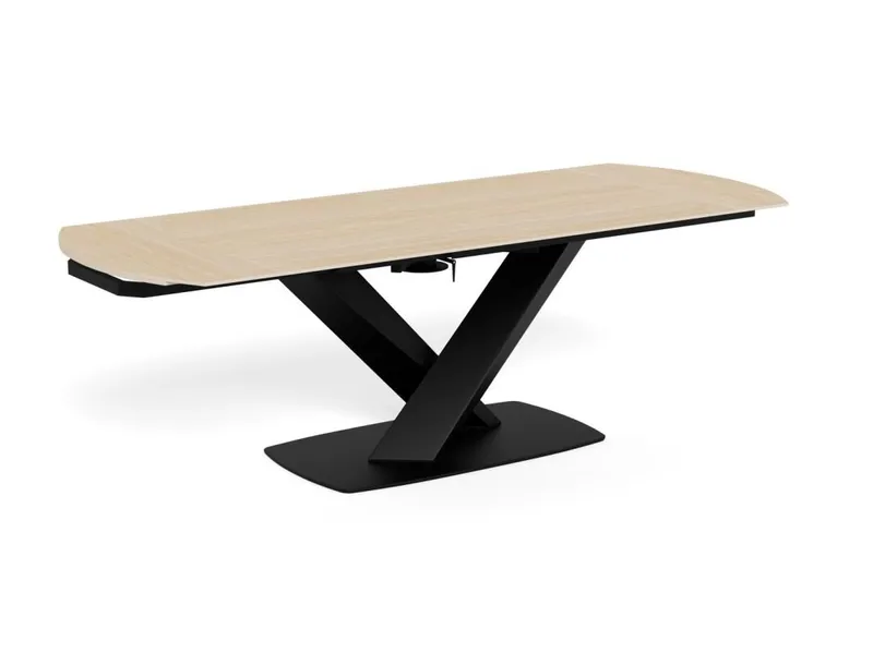 Salvas Uttrekkbart spisebord 160–240 cm ovalt, Sandfarget topp; svart base