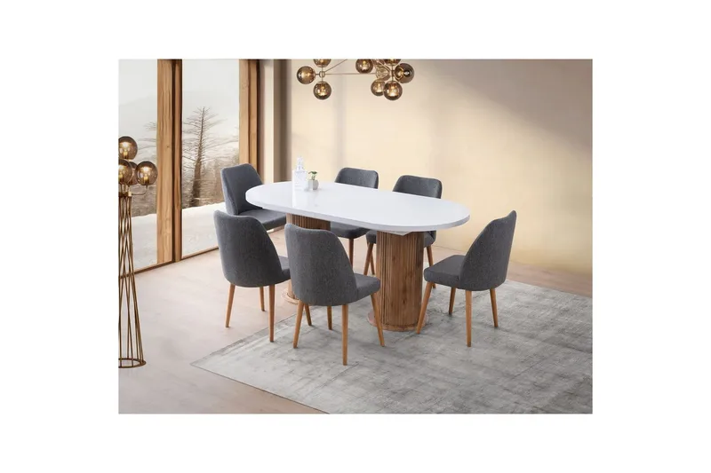 Samtens Spisebord 180 cm Oval - Hvit - Møbler - Bord - Spisebord & kjøkkenbord