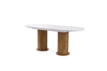 Samtens Uttrekkbart Ovalt Spisebord 180 cm med Tre- og Valnøttutseende - Hvit - Møbler - Bord - Spisebord & kjøkkenbord
