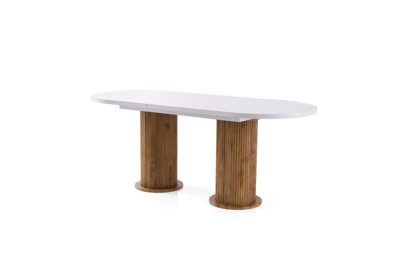 Samtens Uttrekkbart Ovalt Spisebord 180 cm med Tre- og Valnøttutseende - Hvit - Møbler - Bord - Spisebord & kjøkkenbord