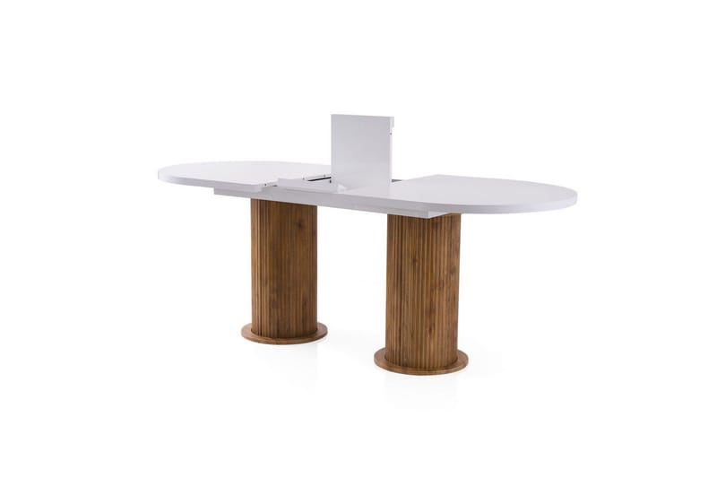 Samtens Uttrekkbart Ovalt Spisebord 180 cm med Tre- og Valnøttutseende - Hvit - Møbler - Bord - Spisebord & kjøkkenbord