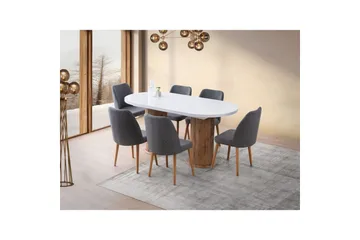 Samtens Uttrekkbart Ovalt Spisebord 180 cm med Tre- og Valnøttutseende - Hvit - Møbler - Bord - Spisebord & kjøkkenbord