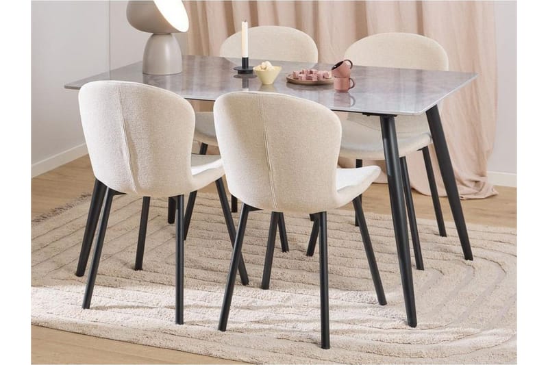 Sanjoan Spisegruppe 140 Cm + 4 Amrita Spisestuestoler, Grå/Beige/Svart