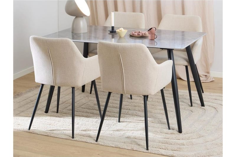 Sanjoan Spisegruppe 140 Cm + 4 Nielsby Spisestuestoler - Grå/Beige/Svart - Møbler - Bord - Spisegrupper