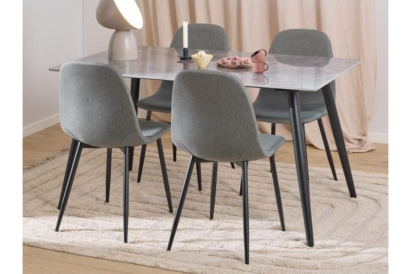 Sanjoan Spisegruppe 140 Cm + 4 Salaman Spisestuestoler - Grå/Svart - Møbler - Bord - Spisegrupper