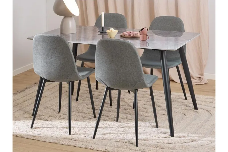 Sanjoan Spisegruppe 140 Cm + 4 Salaman Spisestuestoler, Grå/Svart