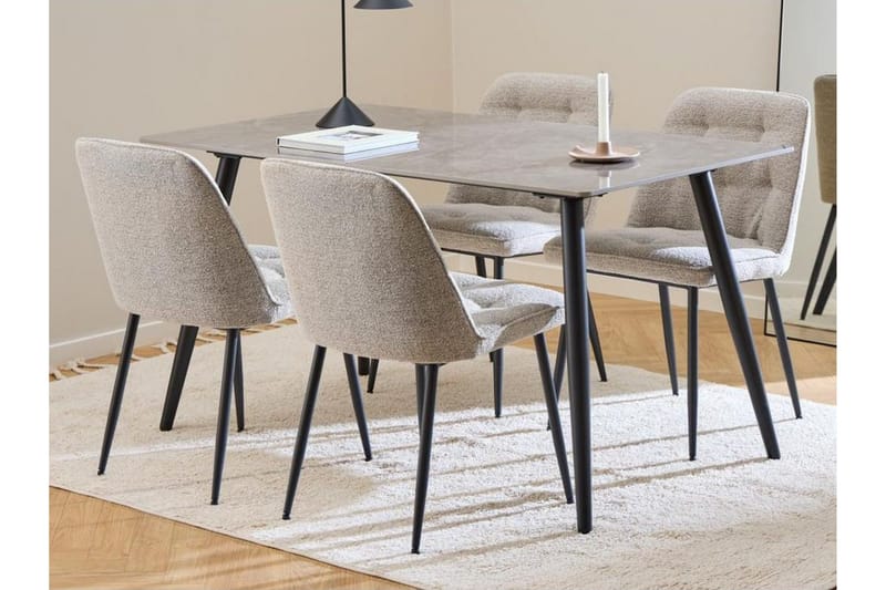 Sanjoan Spisegruppe 140 Cm + 4 Zabinka Spisestoler - Svart/Beige/Brun - Møbler - Bord - Spisegrupper
