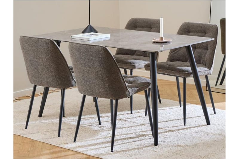 Sanjoan Spisegruppe 140 Cm + 4 Zabinka Spisestoler - Svart/Beige/Brun - Møbler - Bord - Spisegrupper