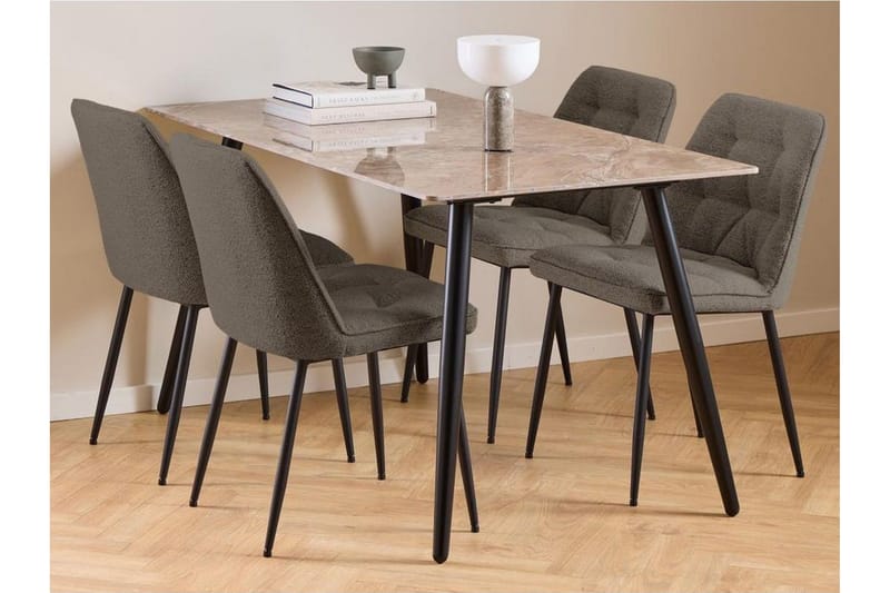 Sanjoan Spisegruppe 140 Cm + 4 Zabinka Spisestoler, Grå/Svart/Brun