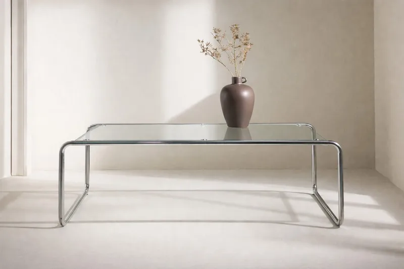Saturnus Rektangulært Sofabord 120 cm i Glass og Metall, Klar