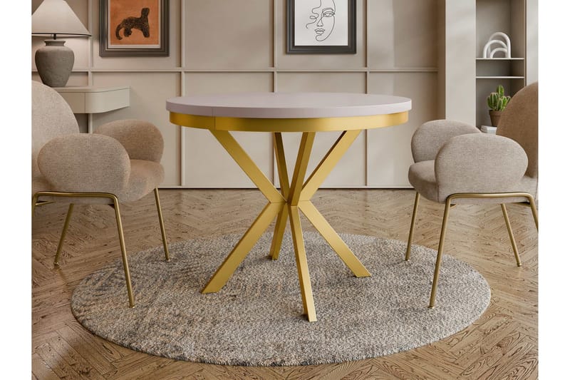 Sereth Matbord 100 cm Rund - Beige/Gull - Møbler - Bord - Spisebord & kjøkkenbord