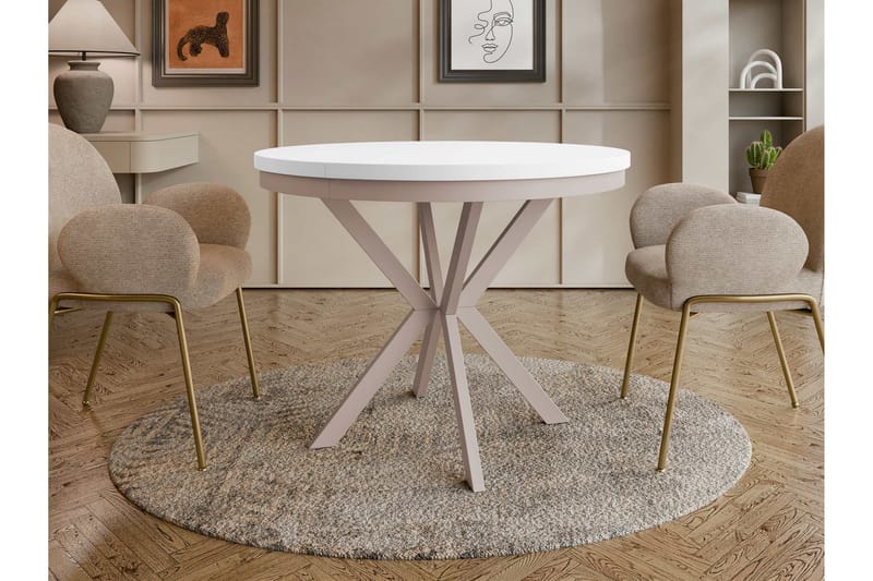 Sereth Matbord 100 cm Rund - Hvit/Beige - Møbler - Bord - Spisebord & kjøkkenbord